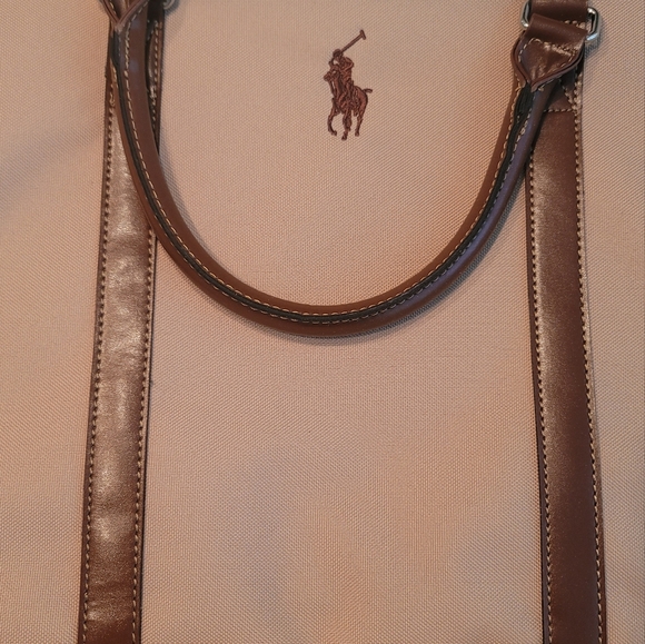 NWOT Ralph Lauren Khaki Tan Brown Logo Fabric Duffle Travel Luggage Bag - Picture 14 of 17